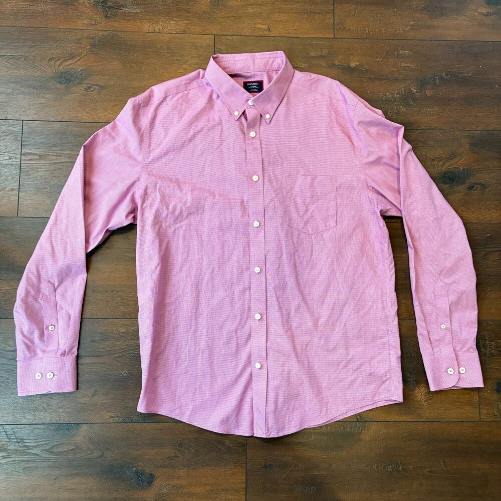 UNTUCKit Shirt Mens XL Slim MRE Brick Red White Micro Stripe Long Sleeve Casual